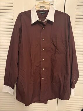 Bill Robinson Men's Brown Dress Shirt with White Contrast Collar & cuffs